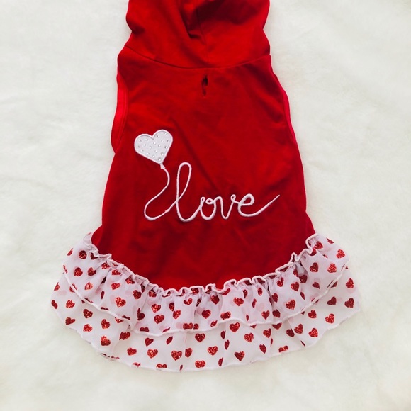 ❤️Red & White LOVE Doggie Dress with Ruffles❤️ - Picture 4 of 14